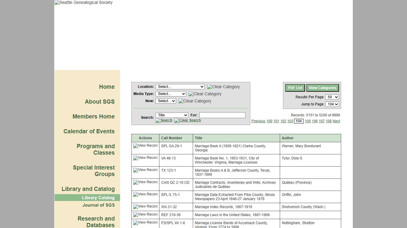 Seattle Genealogical Society - Library Catalog