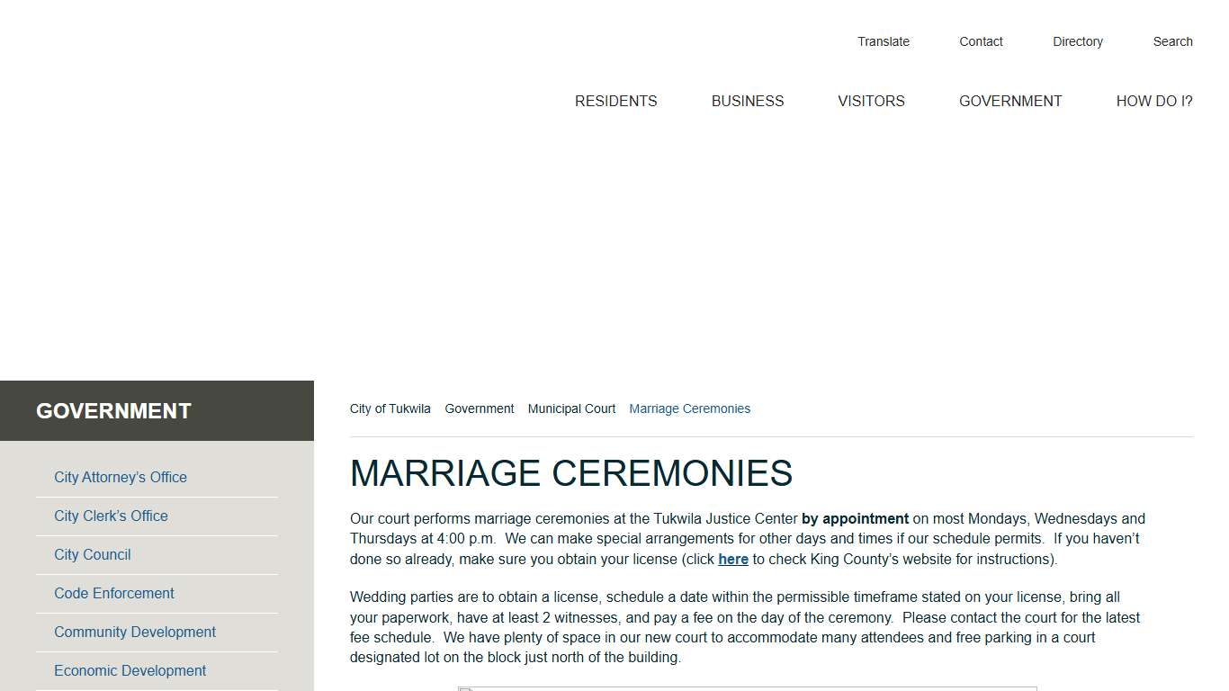 Marriage Ceremonies - City of Tukwila